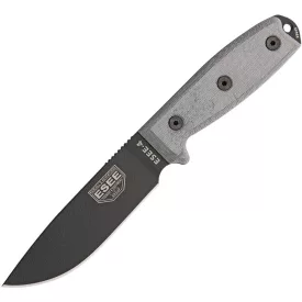 ESEE Model 4, 440C, serrated, black/black, black plastic sheath, nylon sheath