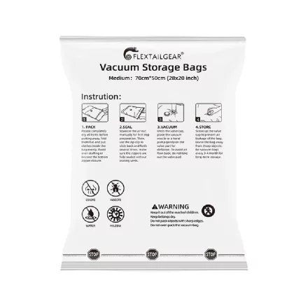 Flextail vákuumzsák szett – 4 db 60 × 80 cm-es újrahasználható tárolózsák L méret