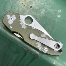 Spyderco Para 3 &amp;quot;&amp;quot;Fibonacci&amp;quot;&amp;quot; Analog Camo Green Aluminum Scale Kit - kés panel és clip 