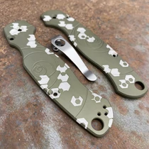 Spyderco Para 2 &amp;quot;Fibonacci&amp;quot; Analog Camo Green Aluminum Scale Kit - kés panel és clip szett