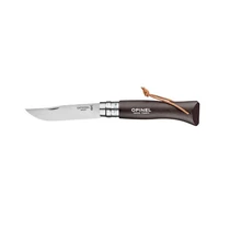 Opinel No.08 Black Brown bicska + bőrdísz