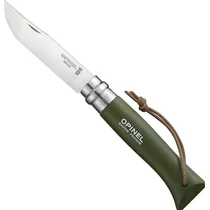 Opinel No.08 Khaki bicska + bőrdísz