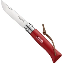 Opinel No.08 Red bicska + bőrdísz