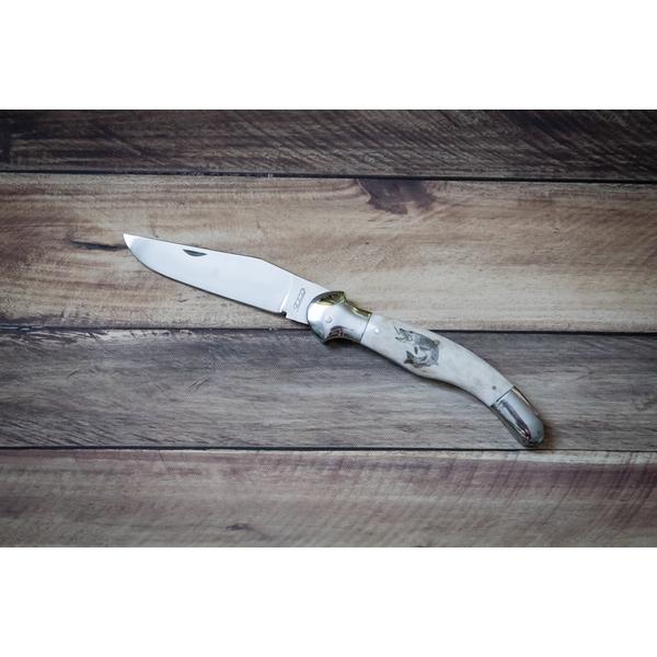 Szalontai Extra nagyfejes bicska csiszolt  SCRIMSHAW motívummal